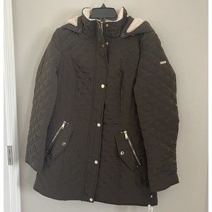 NWT Laundry By Shelli Segal Rich Taupe Quilted Coat T222185 - Medium